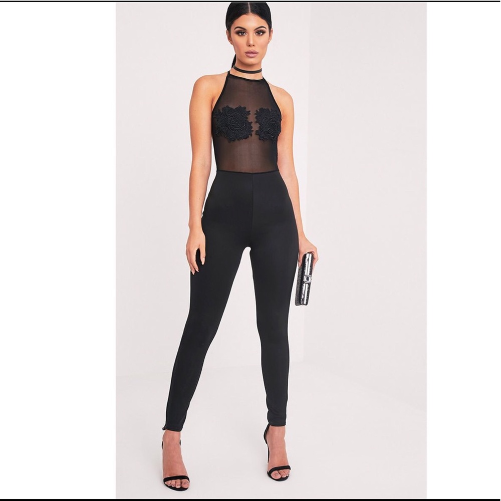 Nelly Black Embroidery Mesh Jumpsuit
